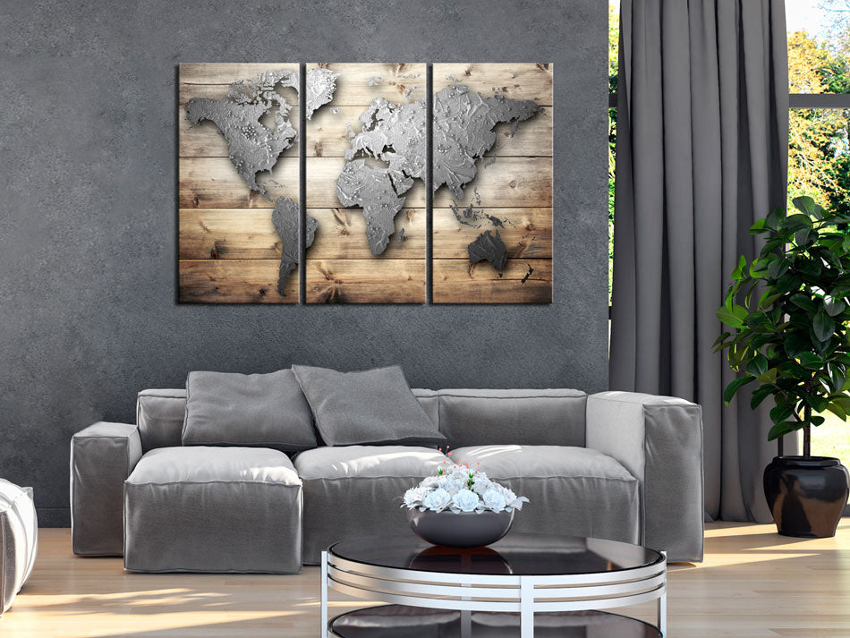 Silver World Map Wooden Decorative Pinboard