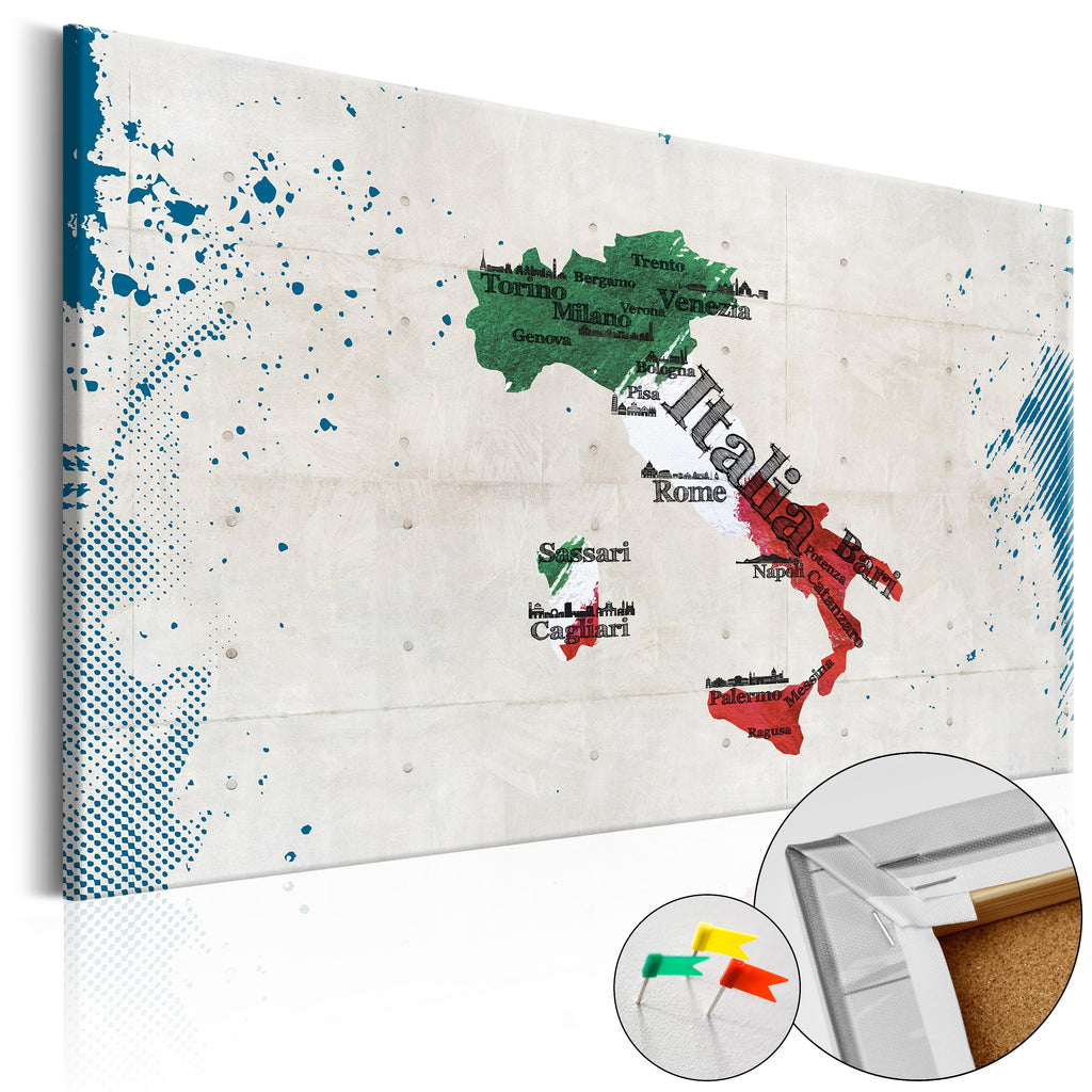 Italy Map Concrete Decorative Pinboard