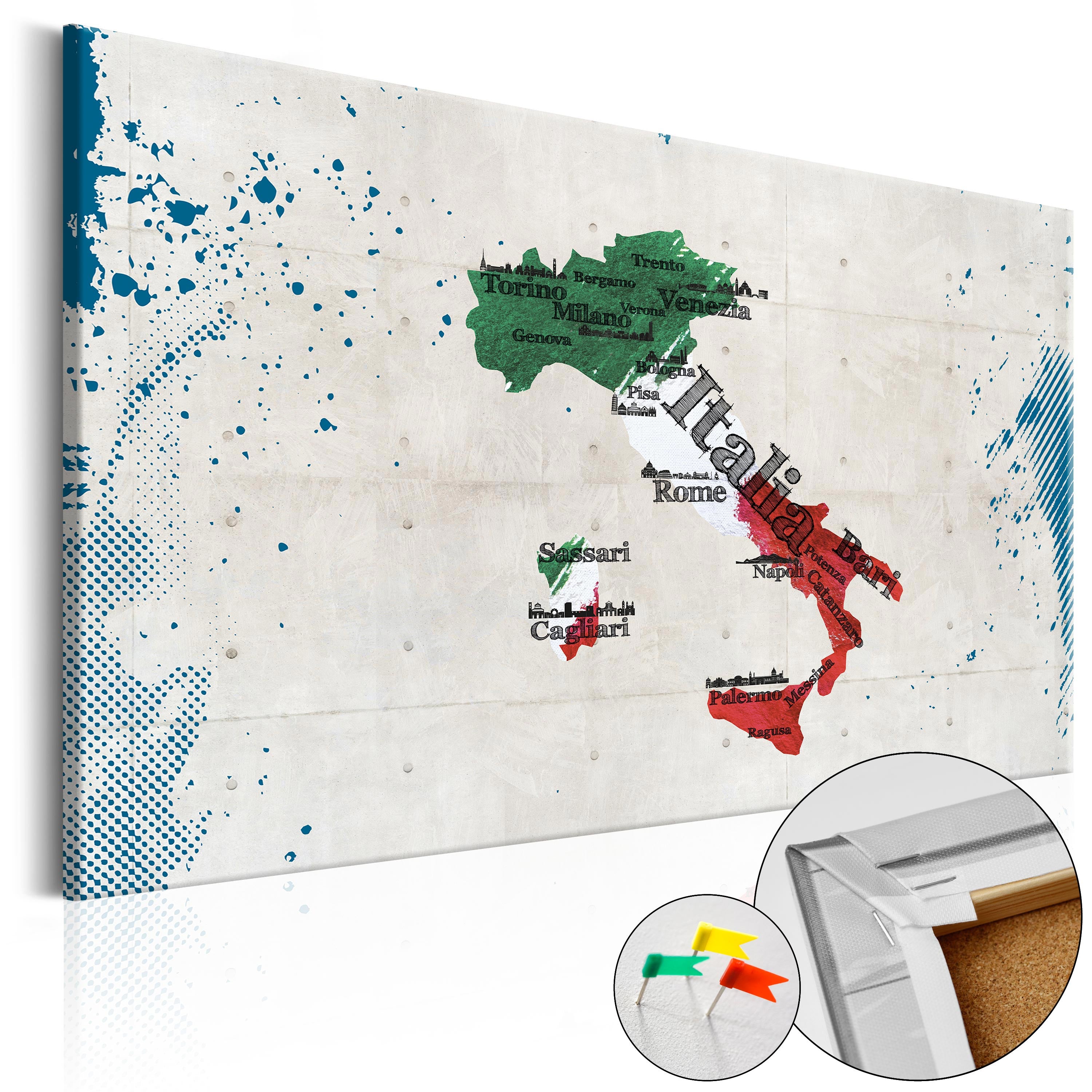 Italy Map Concrete Decorative Pinboard