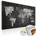 Black World Map Decorative Pinboard