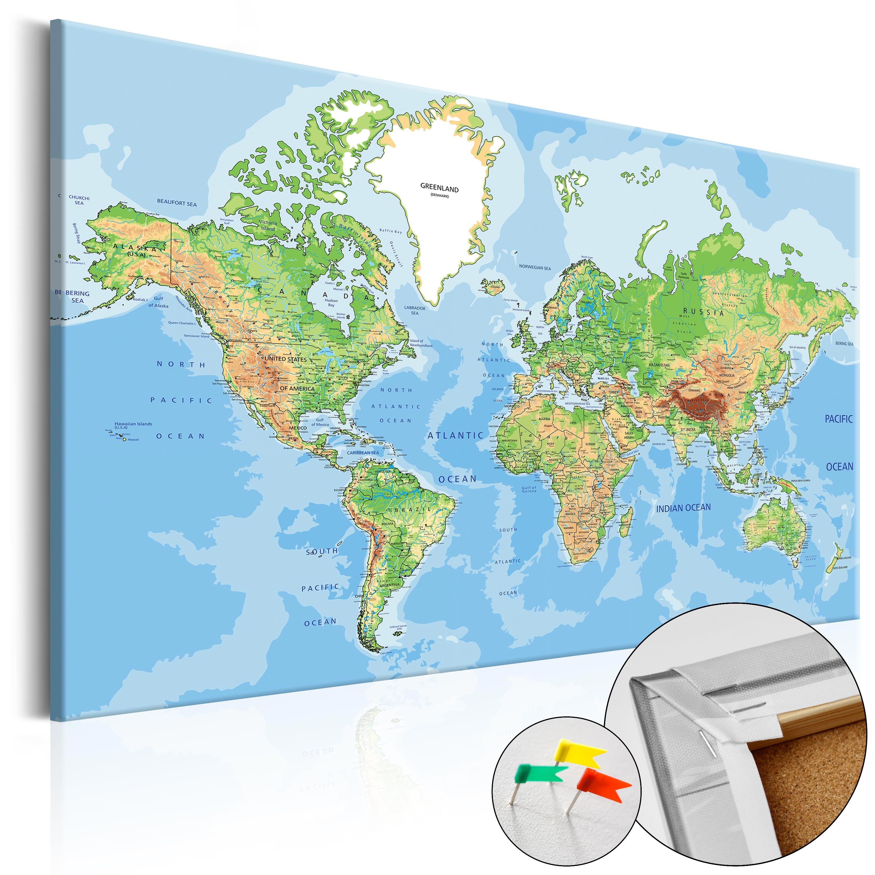Colorful World Geography Map Decorative Pinboard