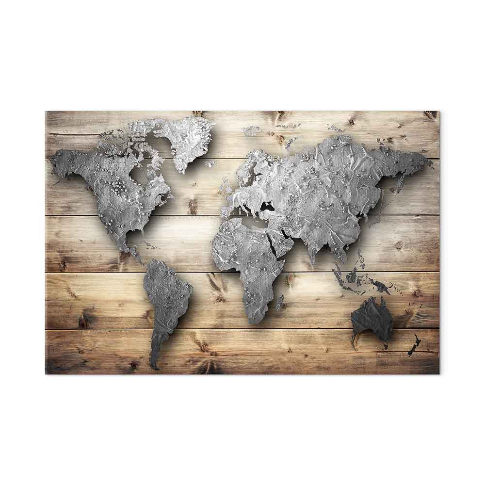 Silver World Map Canvas Print