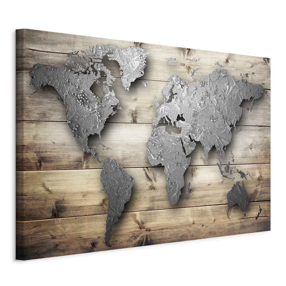 Silver World Map Canvas Print