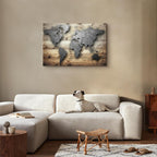 Silver World Map Canvas Print