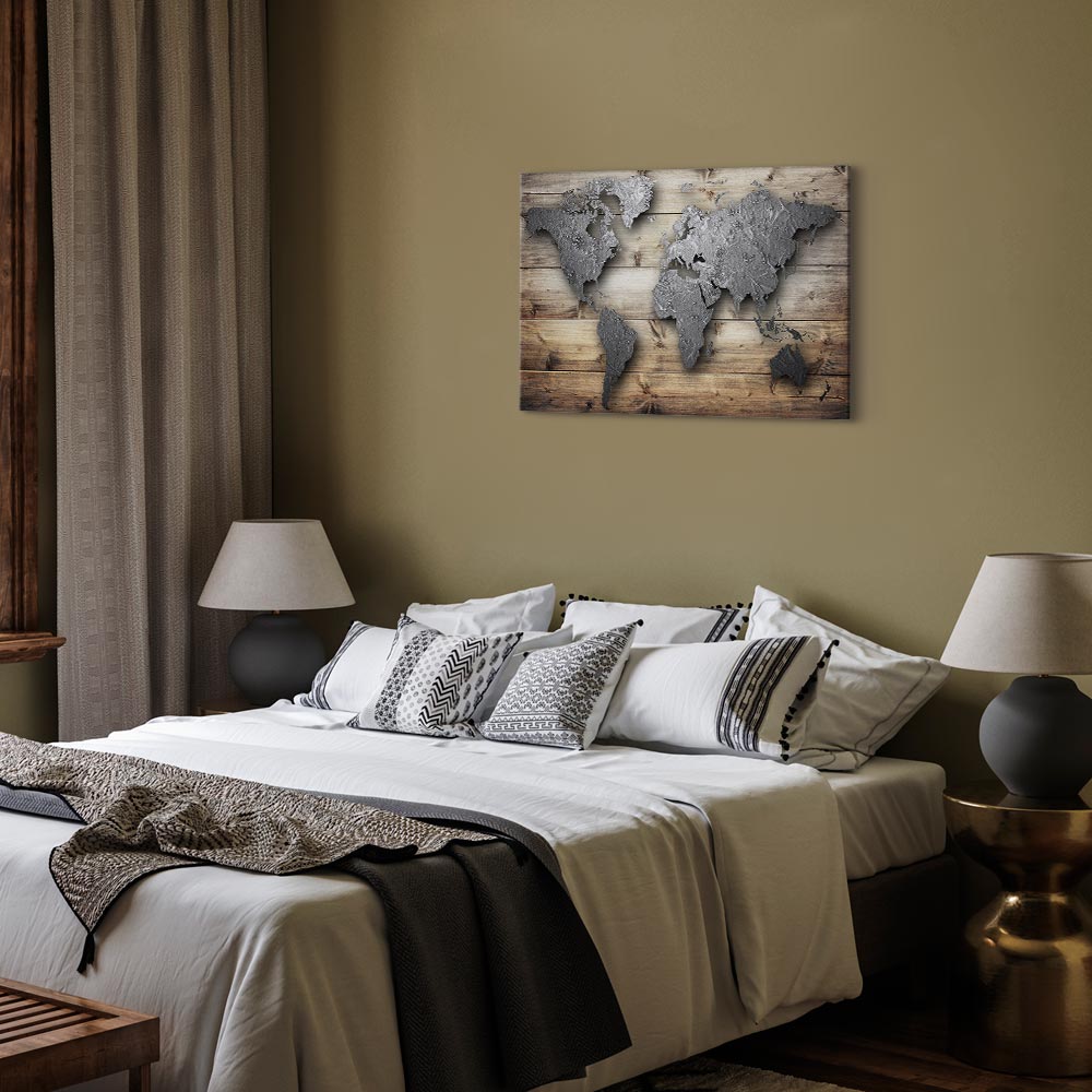 Silver World Map Canvas Print