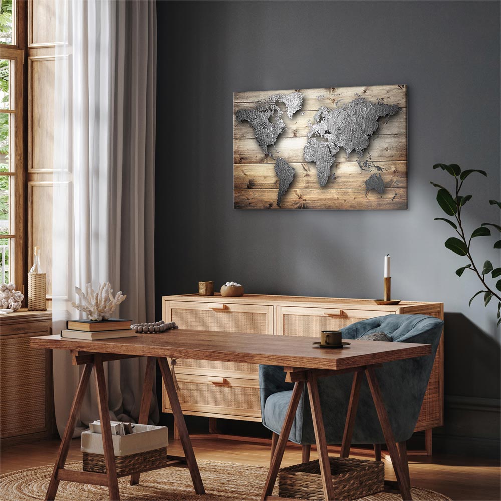 Silver World Map Canvas Print