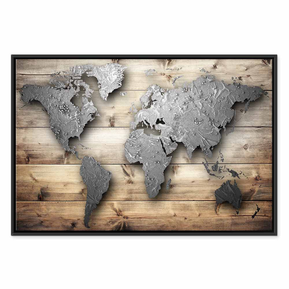 Silver World Map Canvas Print