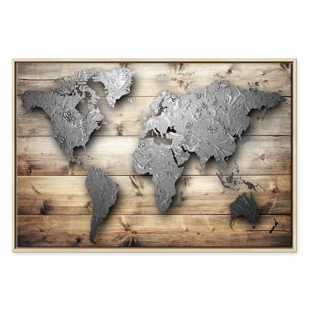 Silver World Map Canvas Print