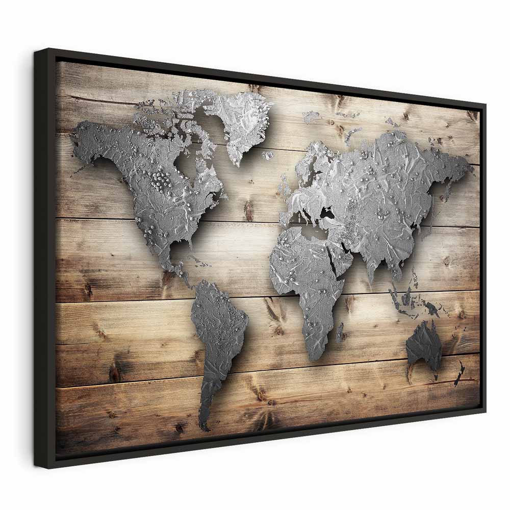 Silver World Map Canvas Print