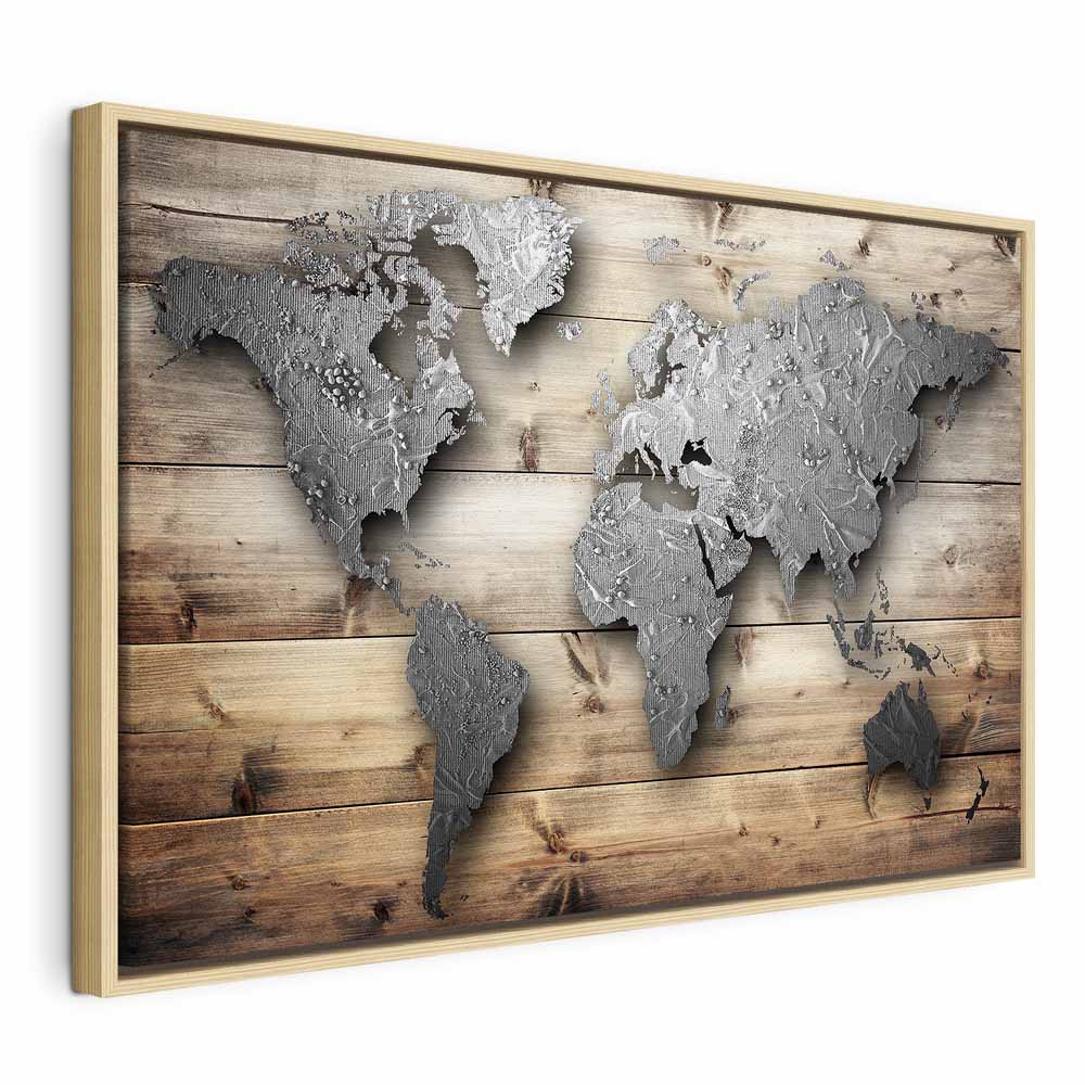 Silver World Map Canvas Print