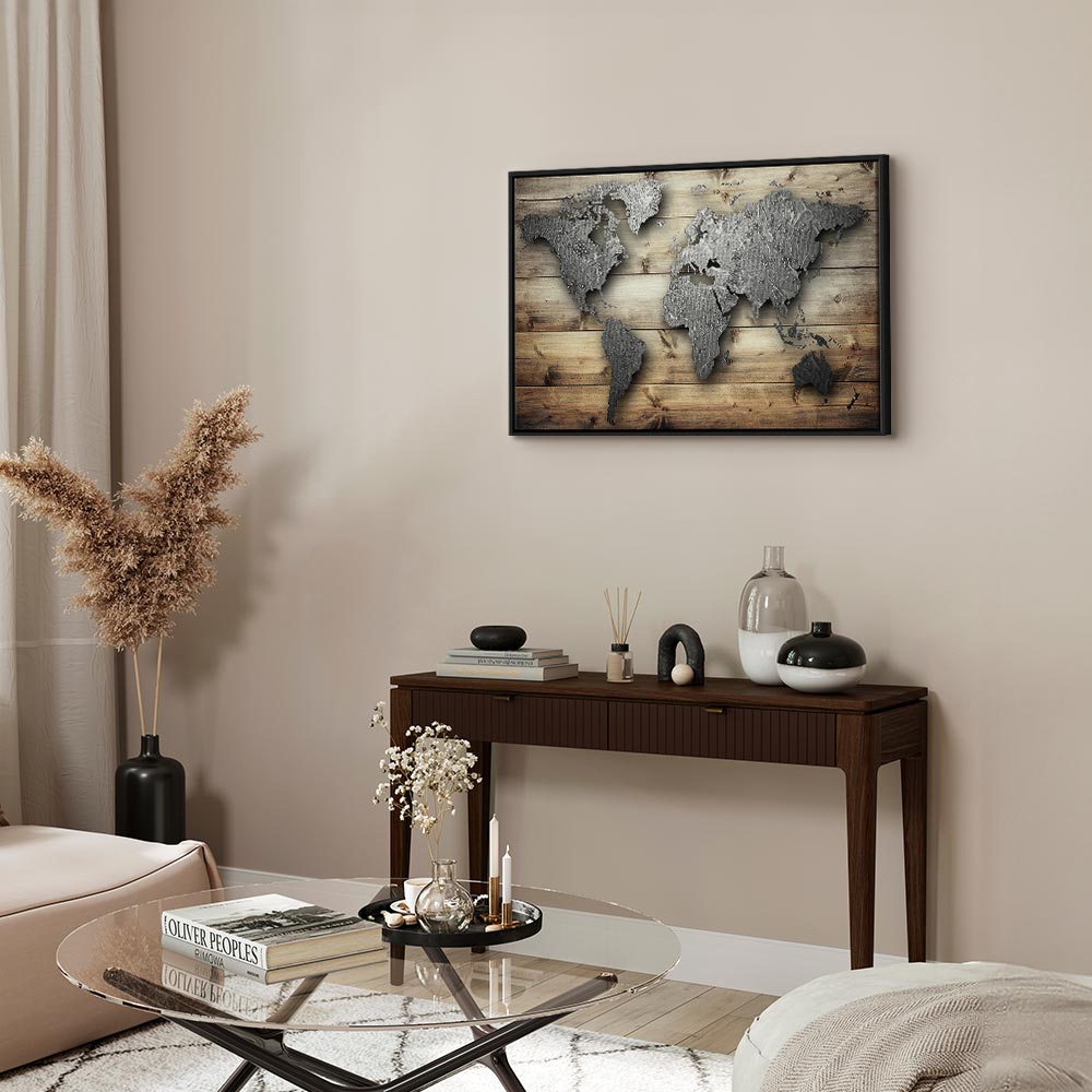 Silver World Map Canvas Print