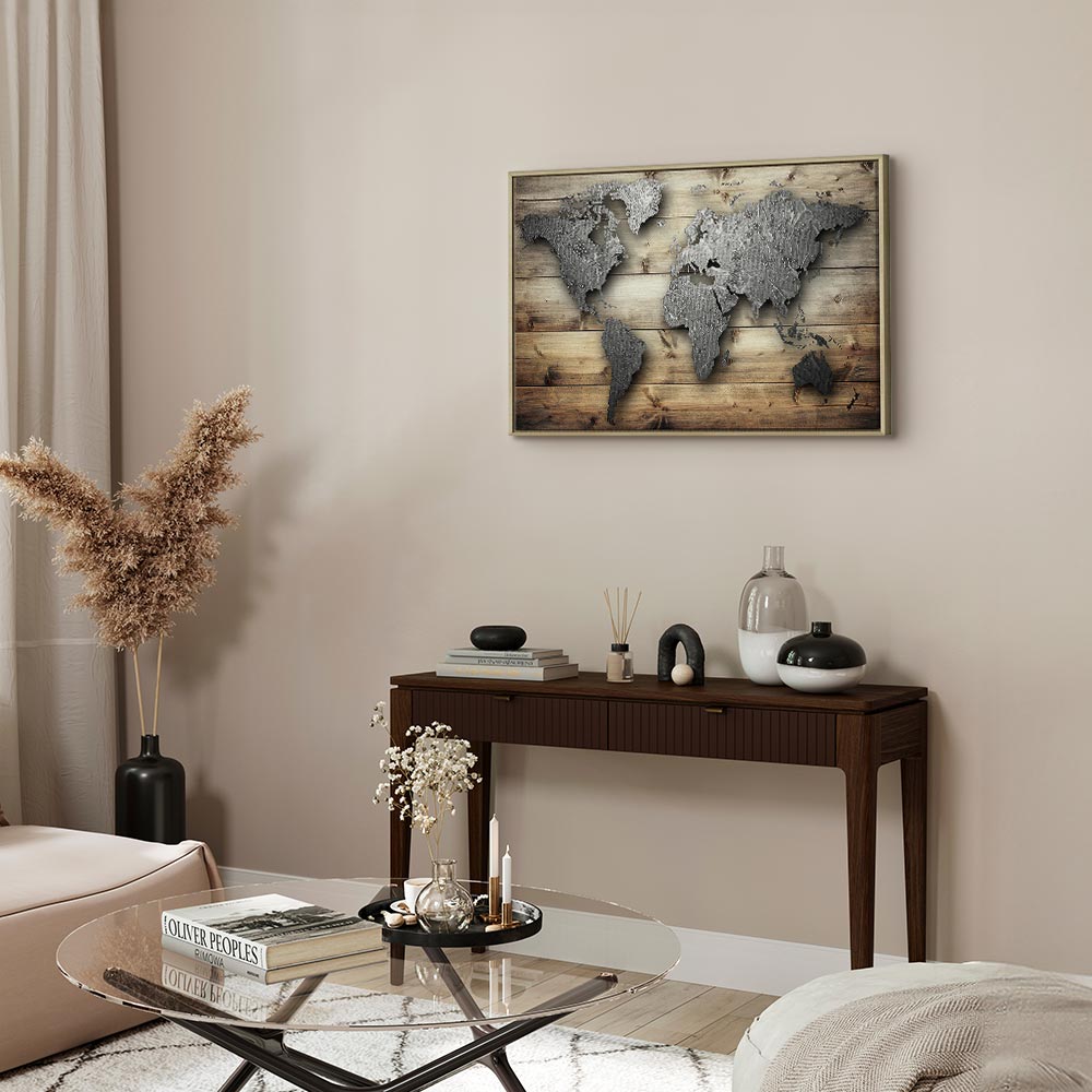 Silver World Map Canvas Print