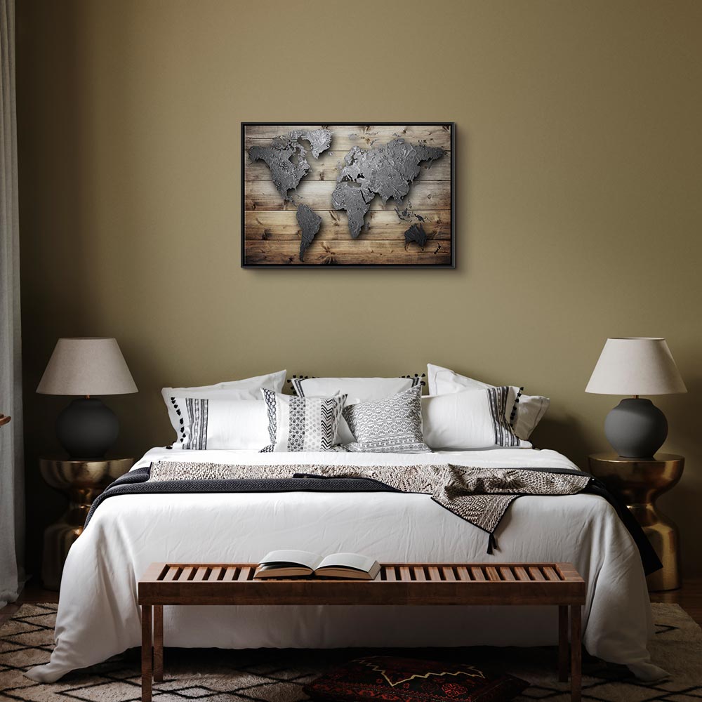 Silver World Map Canvas Print