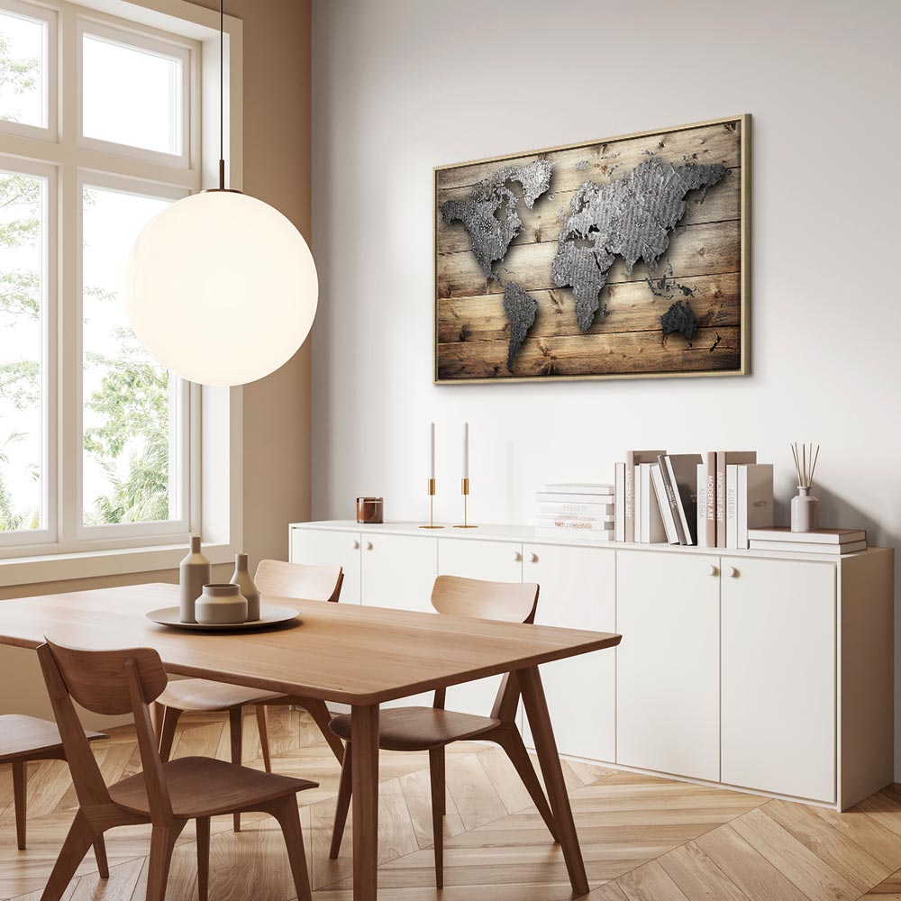 Silver World Map Canvas Print