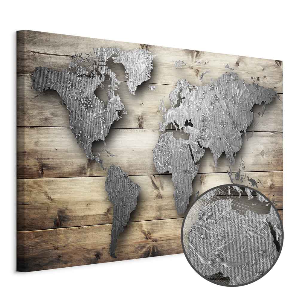 Silver World Map Canvas Print