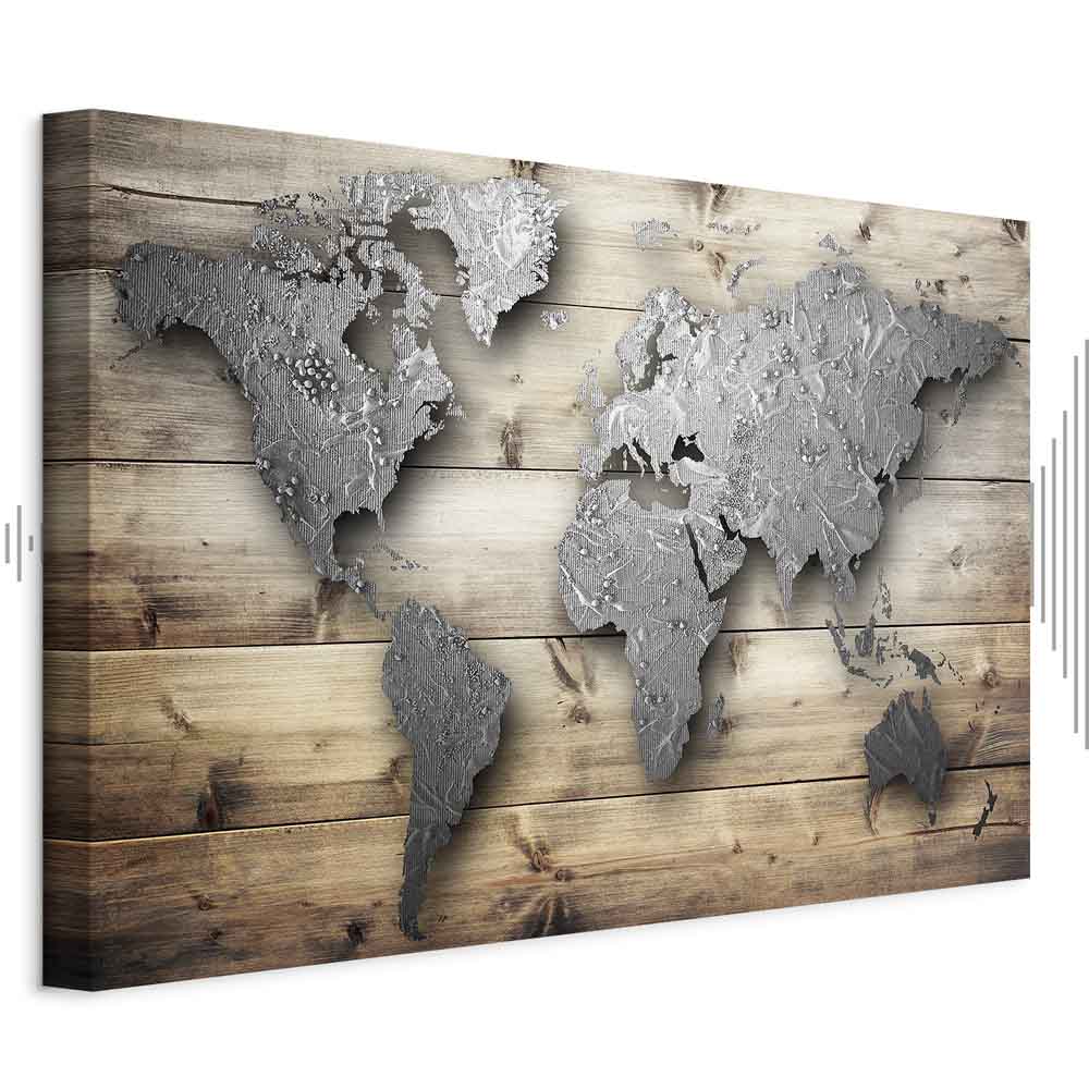 Silver World Map Canvas Print