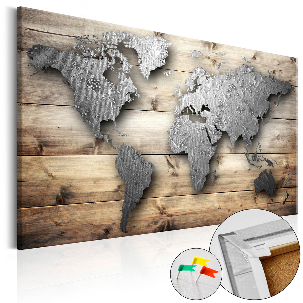 Silver World Map Decorative Pinboard