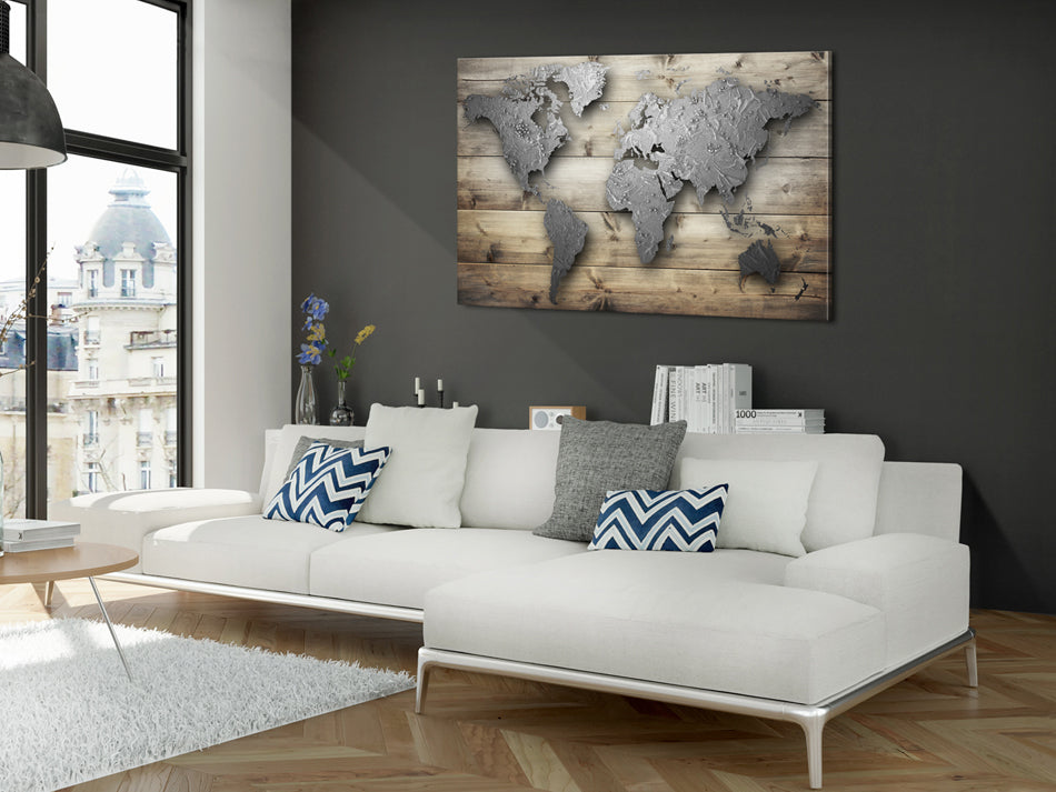 Silver World Map Decorative Pinboard