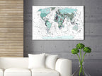World Map Blue Decorative Pinboard