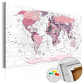 Pink World Map Decorative Pinboard