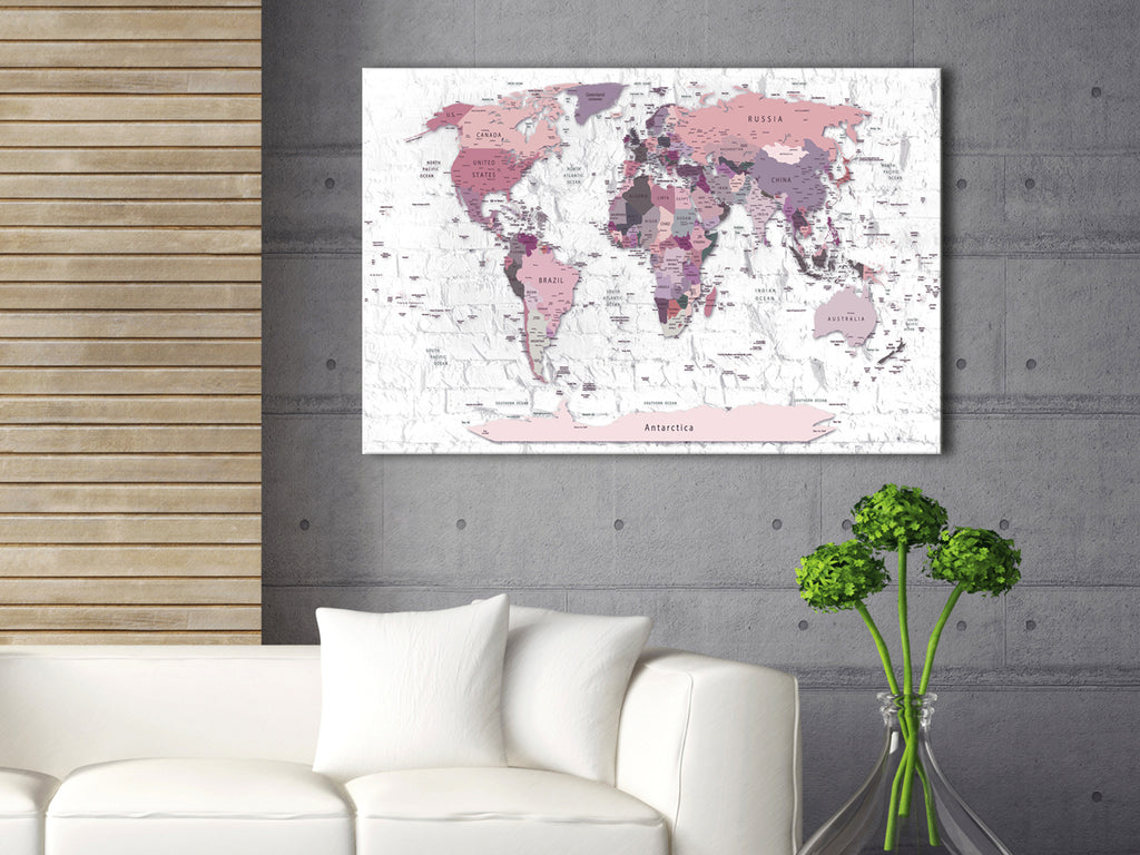 Pink World Map Decorative Pinboard