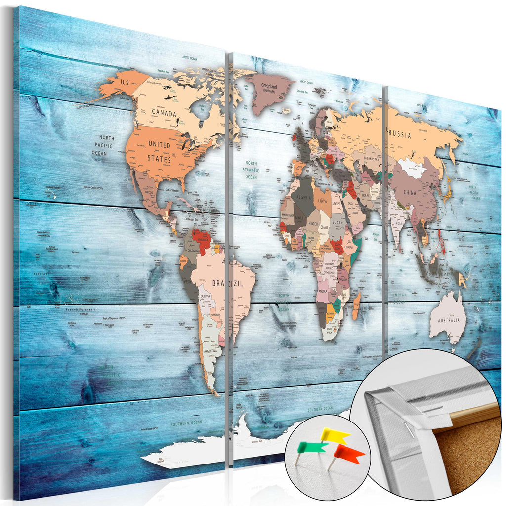 Sapphire World Map Decorative Pinboard