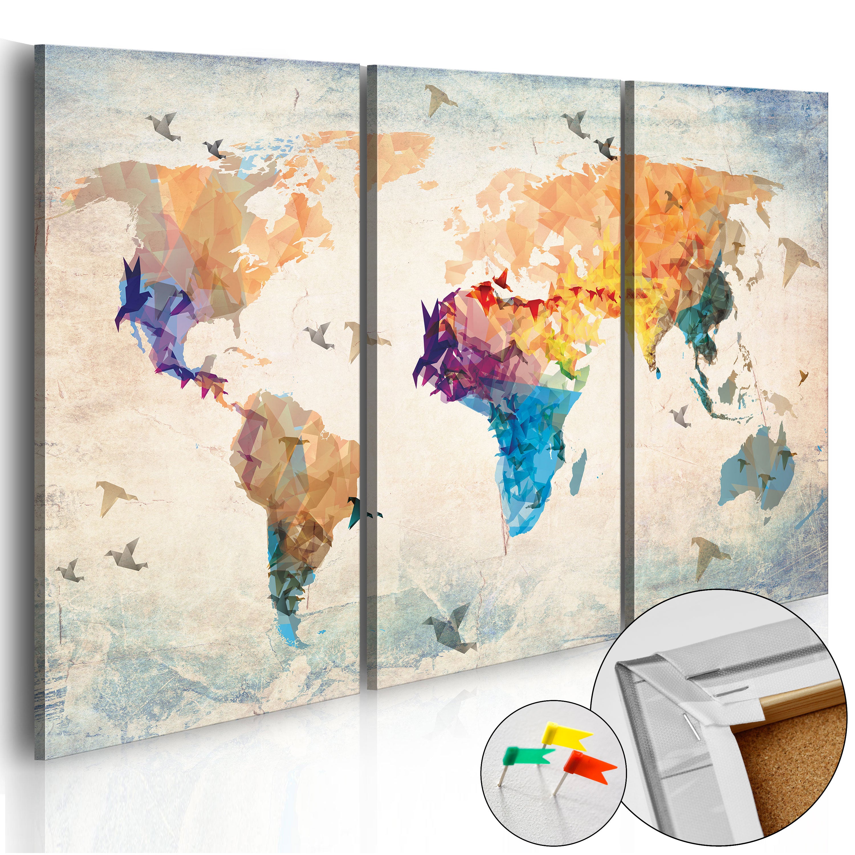 Colorful Bird World Map Decorative Pinboard