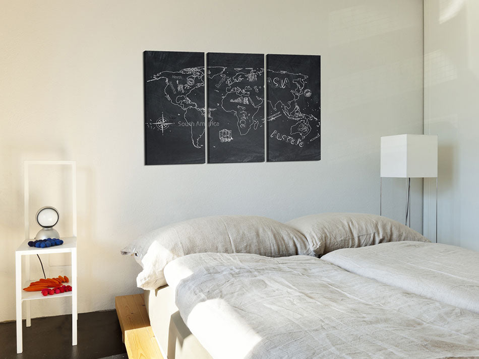 World Map Quote Triptych Decorative Pinboard