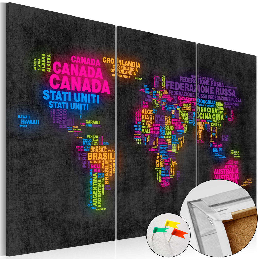 World Map Inscription Decorative Pinboard
