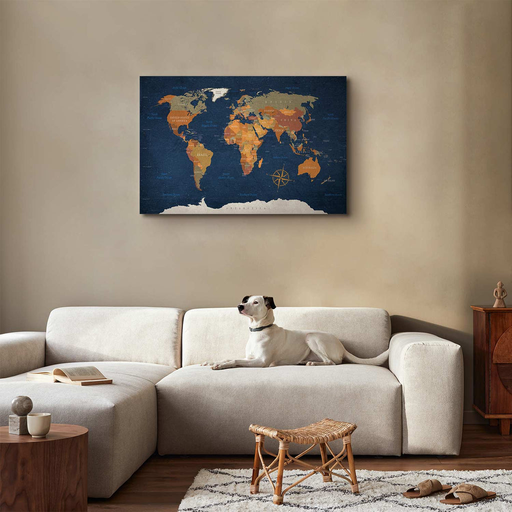 Ink Ocean World Map Canvas Print