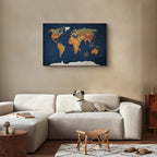 Ink Ocean World Map Canvas Print