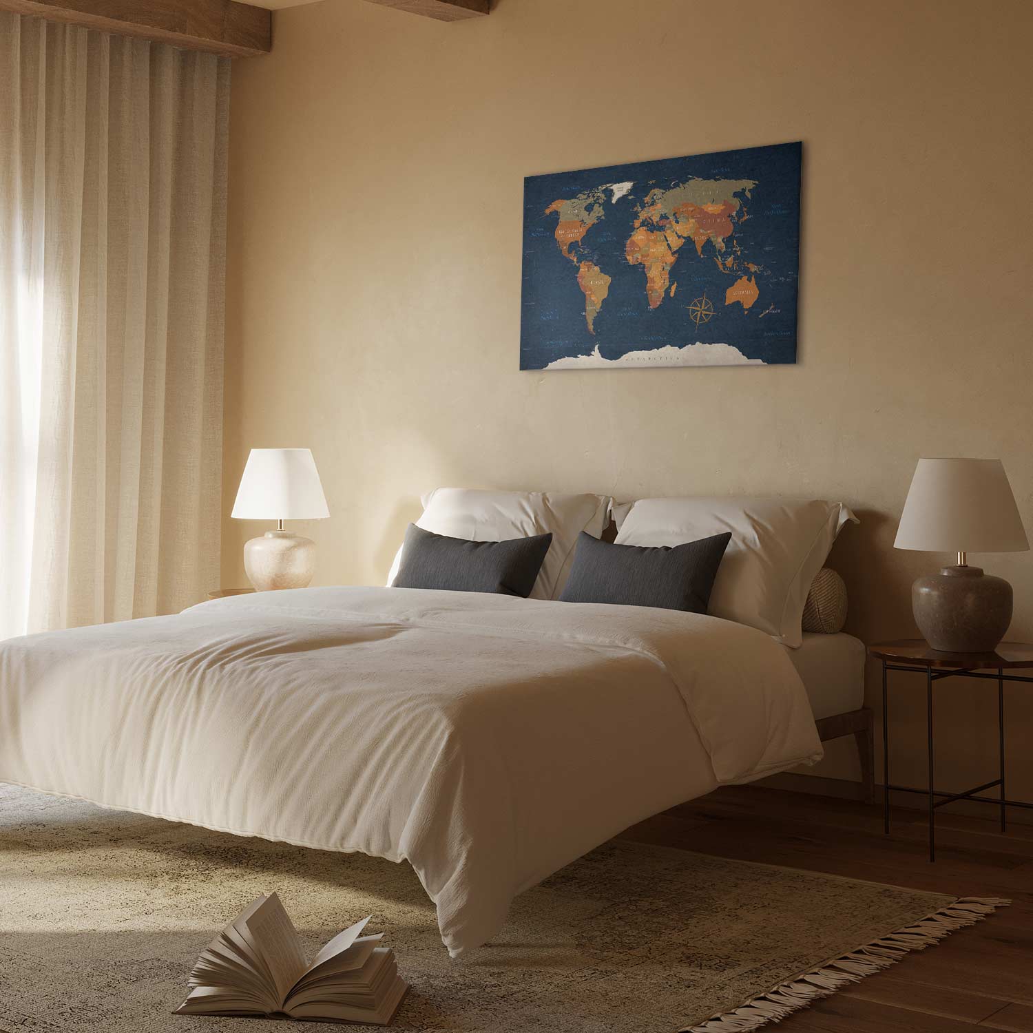 Ink Ocean World Map Canvas Print