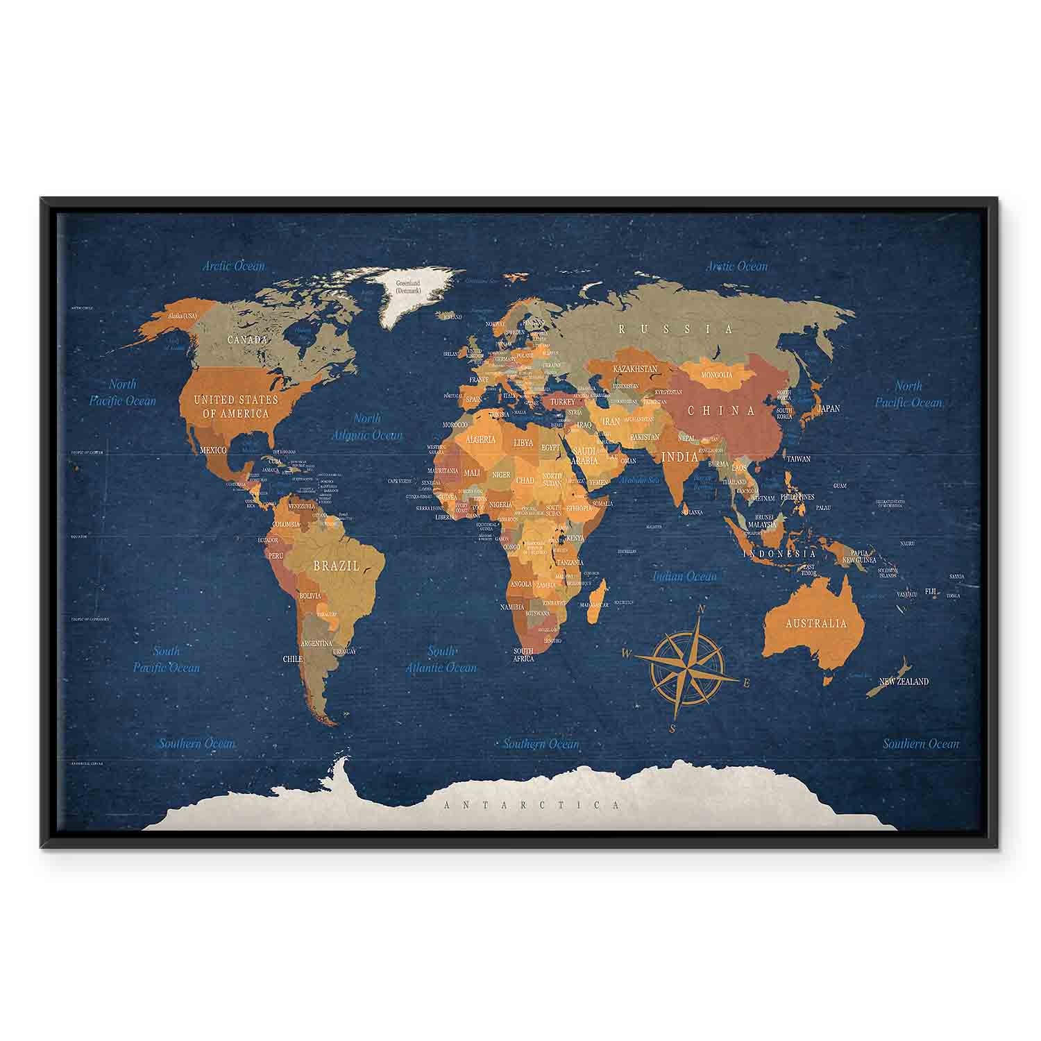 Ink Ocean World Map Canvas Print