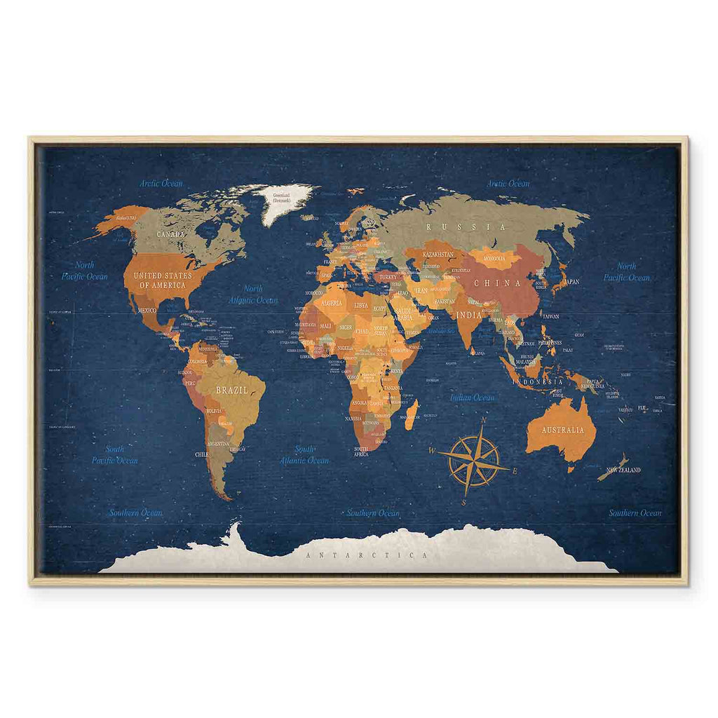 Ink Ocean World Map Canvas Print