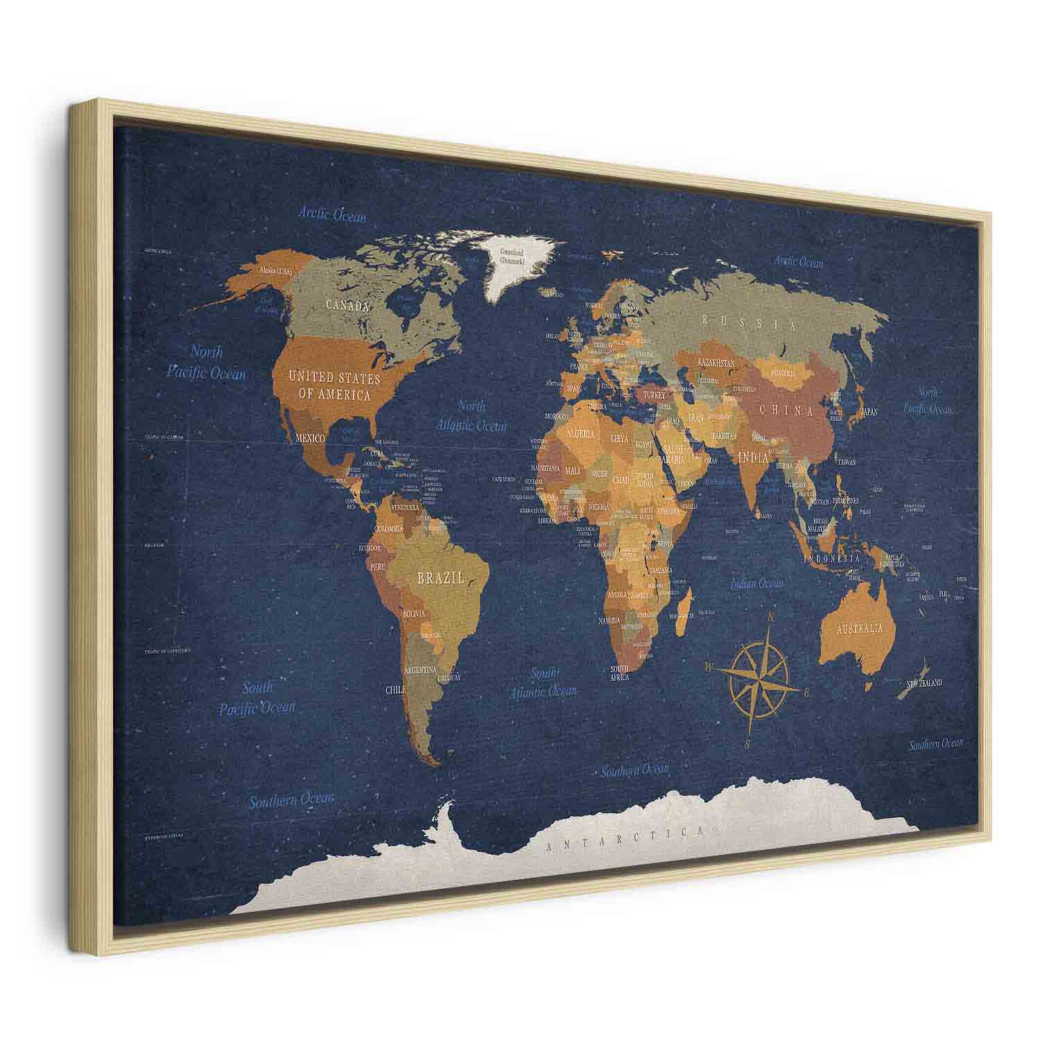 Ink Ocean World Map Canvas Print