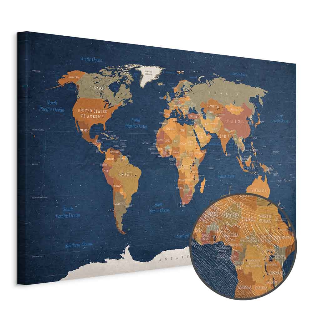 Ink Ocean World Map Canvas Print