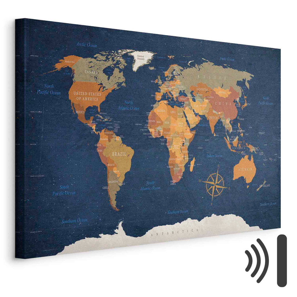 Ink Ocean World Map Canvas Print
