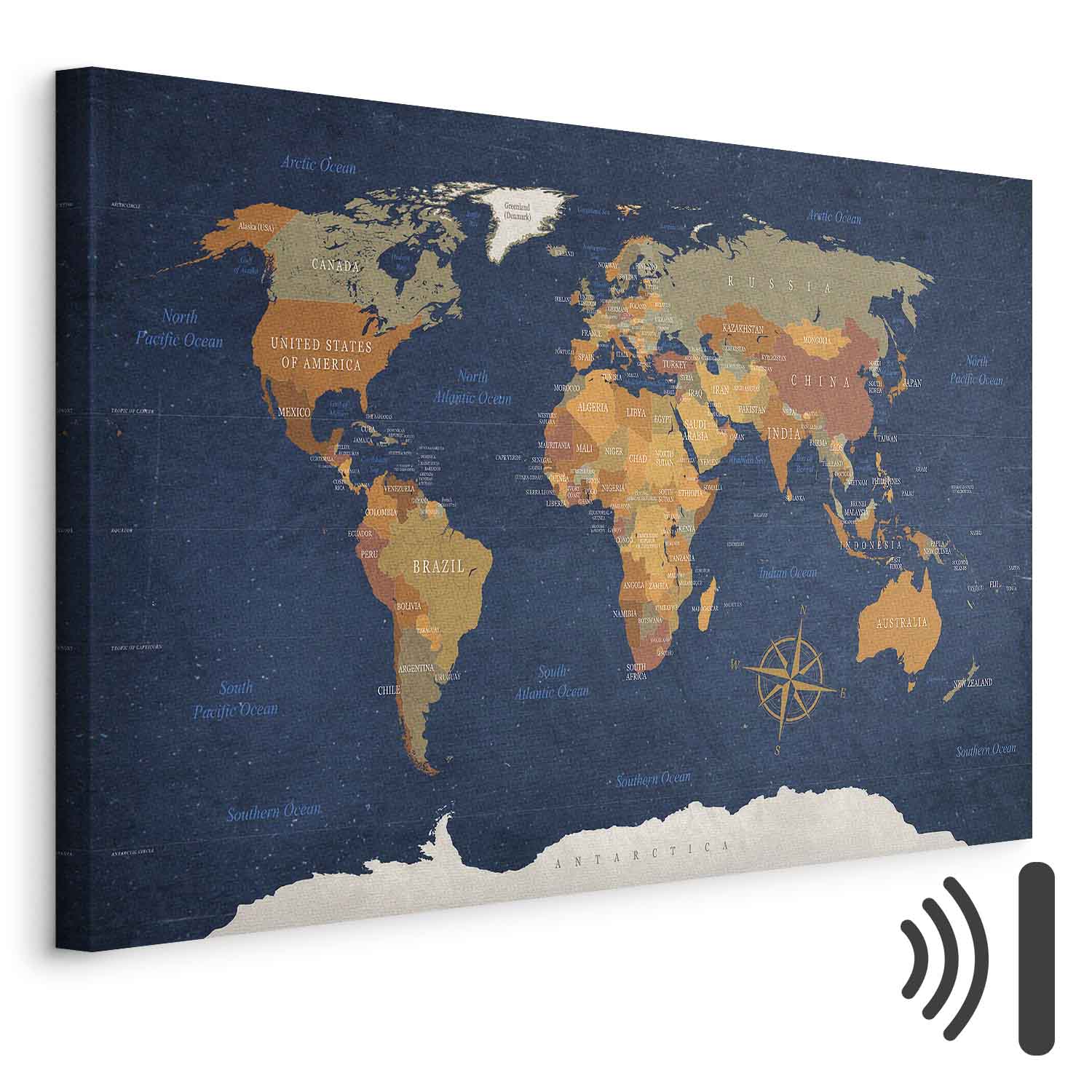Ink Ocean World Map Canvas Print