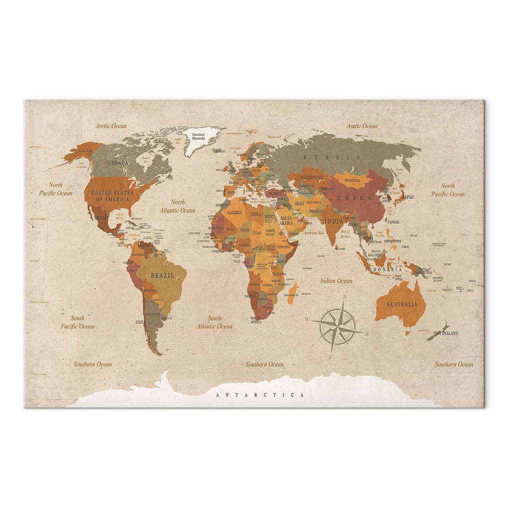 Beige World Map Canvas Print