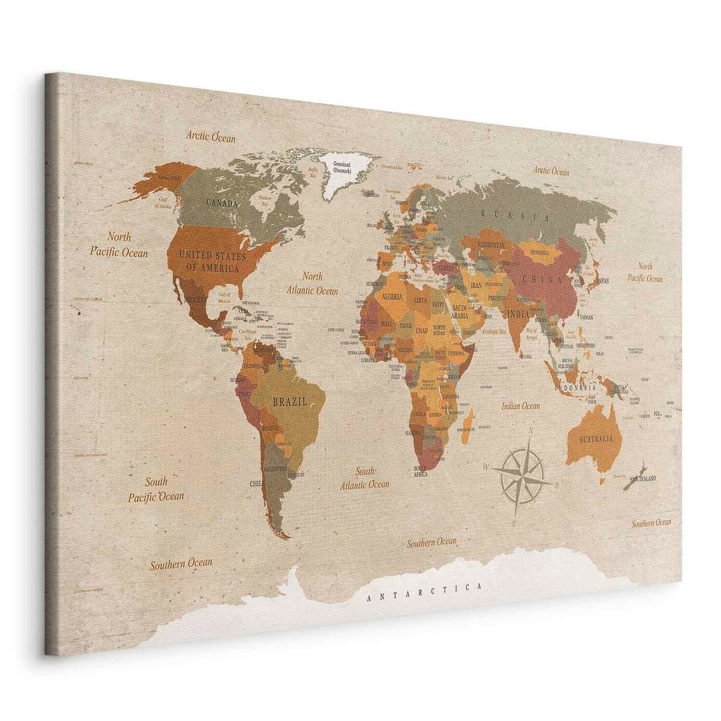 Beige World Map Canvas Print