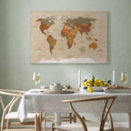 Beige World Map Canvas Print
