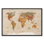 Beige World Map Canvas Print