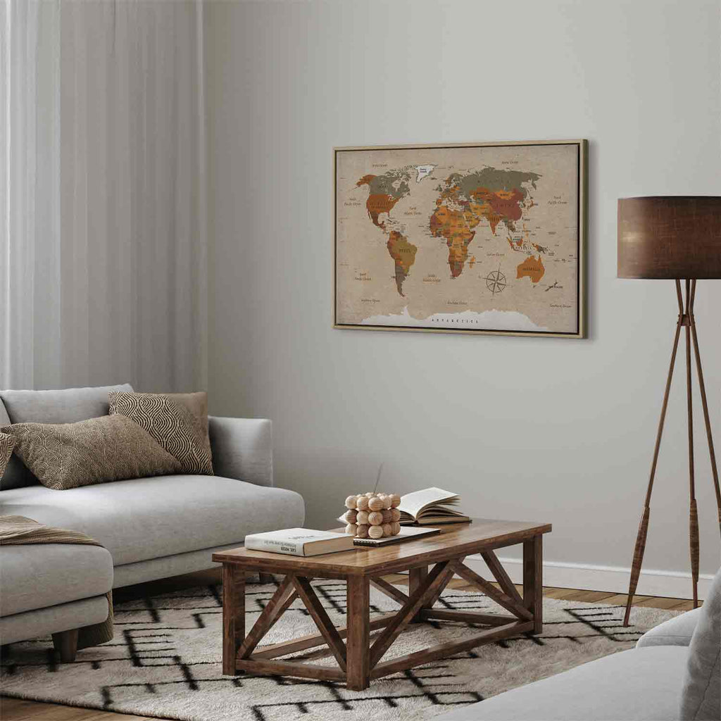 Beige World Map Canvas Print