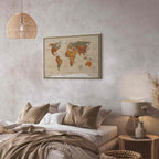 Beige World Map Canvas Print