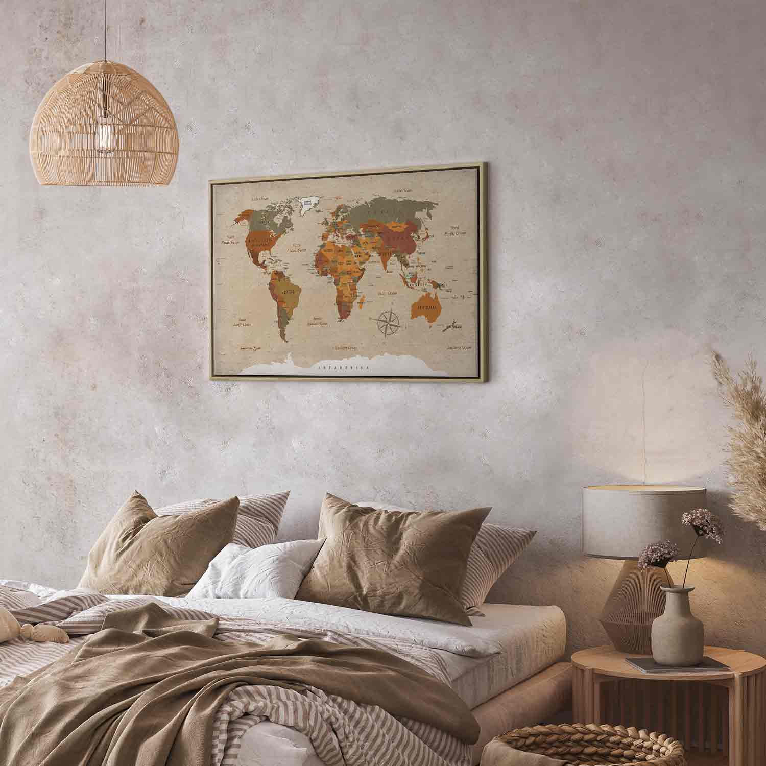 Beige World Map Canvas Print