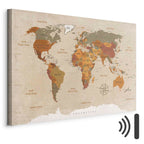Beige World Map Canvas Print