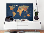 Ink Ocean World Map Blue Decorative Pinboard