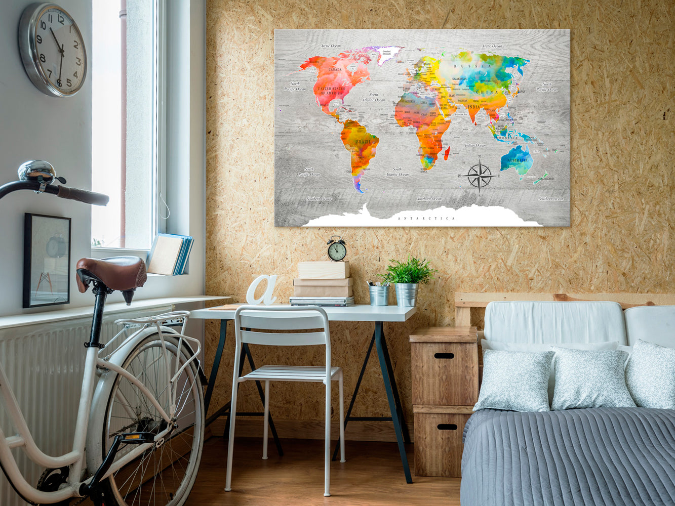 Multicolored World Map Travel Decorative Pinboard