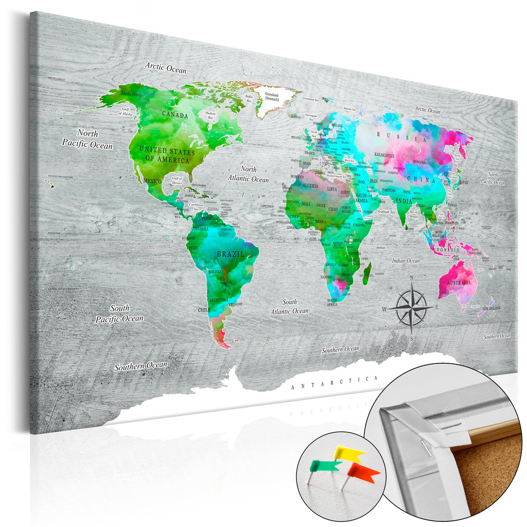 Green World Map Decorative Pinboard