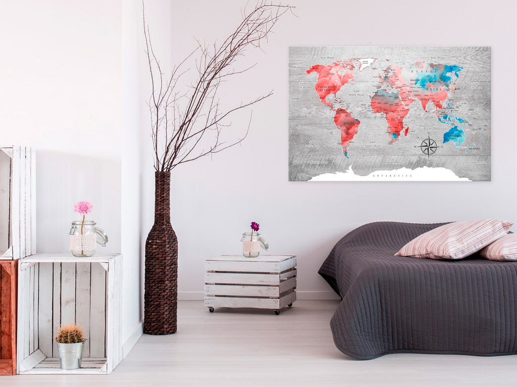 Red World Map Decorative Pinboard